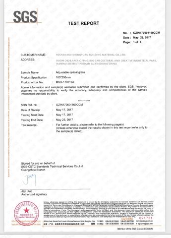 SGSCertificate Smart Glass certificate of Foshan Rui Shengyuan Building Material Co., Ltd. – certificate photo, supplier certificates section