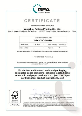 FSC certificate certificate from CHANGZHOU FRESHDAY HOUSEHOLD PRODUCTS CORP. LTD.