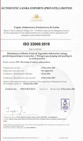 ISO 22000:18 certificate from Maucho International