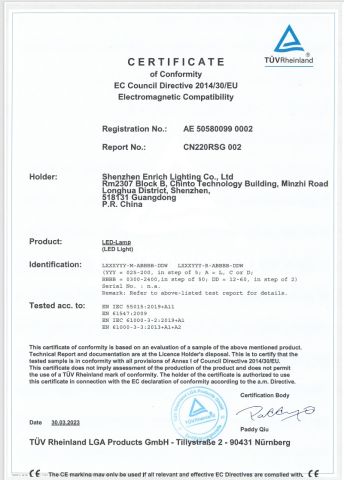 CE-TUV certificate from Shenzhen Enrich Lighting Co., Ltd.