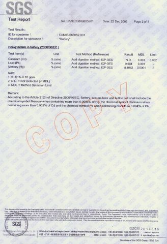 BATTERY ROHS TEST REPORT certificate from Shenzhen Shi Ying Technology Co., Ltd.