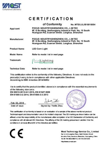 CE-EMC LED HID BULBS certificate from Shenzhen Focus Lighting Co., Ltd.