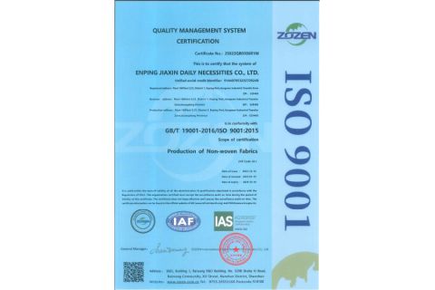 ISO9001 certificate from Enping Jiaxin Daily Necessities Co., Ltd.