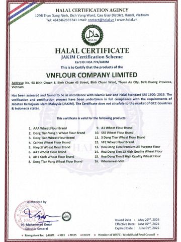 HALAL certificate of VNFLOUR CO., LTD – certificate photo, supplier certificates section