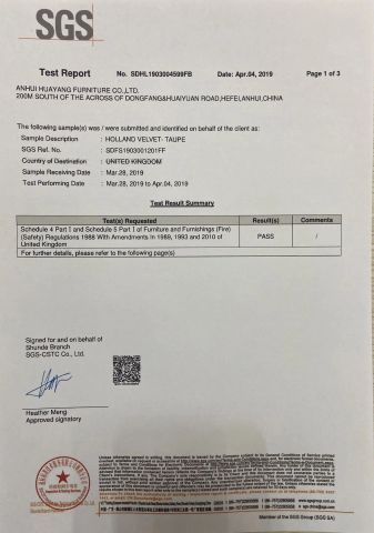 SGS certificate of Anhui Huayang Furniture Co., Ltd. – certificate photo, supplier certificates section