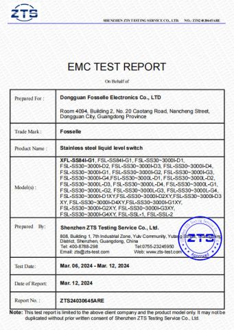 CE Report certificate from Dongguan Fosselle Electronics Co., Ltd