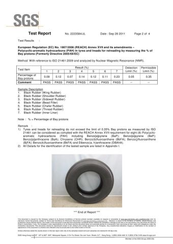 EU Standard Reach Report certificate of SHANDONG PRESTONE TYRE CO., LTD. – certificate photo, supplier certificates section