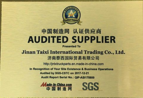 AUDITED SUPPLIER certificate of Jinan Taixi International Trading Co., Ltd. – certificate photo, supplier certificates section