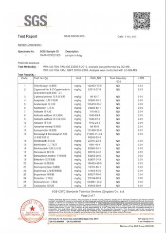 Pesticides certificate from QINGDAO DOANA FOODS CO., LTD