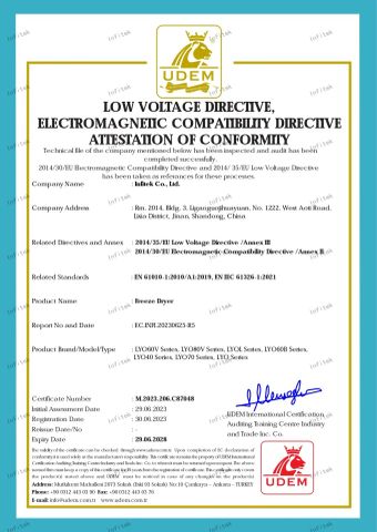 Freeze Dryer certificate from Infitek Co., Ltd.