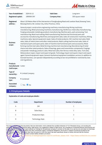 Certificates certificate from Ma 'anshan Sheng Ao Heavy Industry Co., Ltd