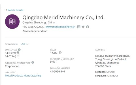 D-U-N-S® certificate from Qingdao Merid Machinery Co., Ltd