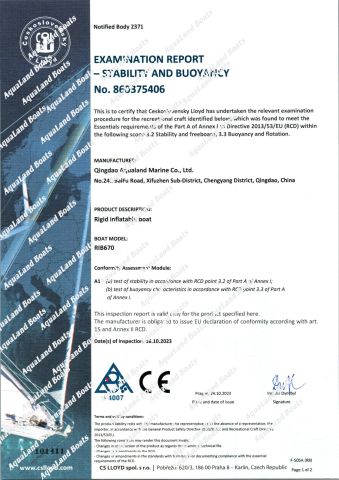 CE-RIB670M certificate from Qingdao Aqualand Marine Co., Ltd
