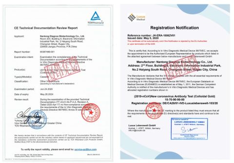 CE/TUV certificate from Nantong Diagnos Biotechnology Co., Ltd.