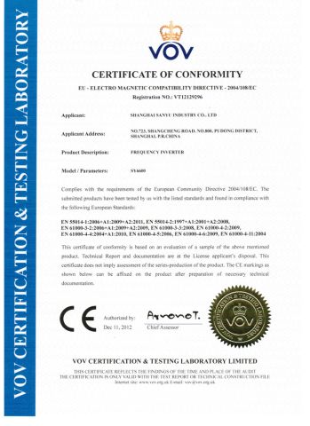 CE of SY6600 certificate of Shanghai Sanyu Industry Co., Ltd. – certificate photo, supplier certificates section
