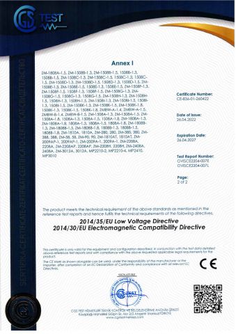 CE2 certificate from Taizhou Zhemei Electromachinery Co., Ltd.