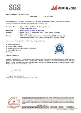 SGS certificate from Qingdao ACES Machinery Technology Co., Ltd.