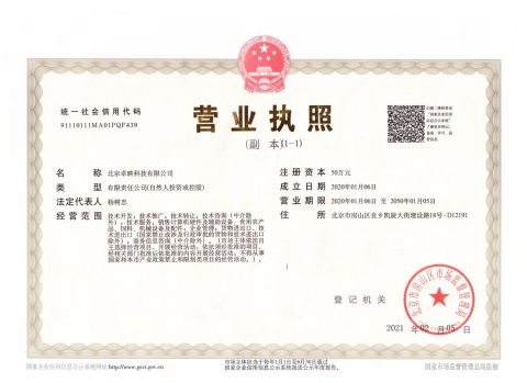 Business License certificate of Beijing Treeing Technology Co., Ltd. – certificate photo, supplier certificates section