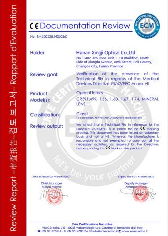 CE certificate from HUNAN XINGJI OPTICAL CO.,LTD.