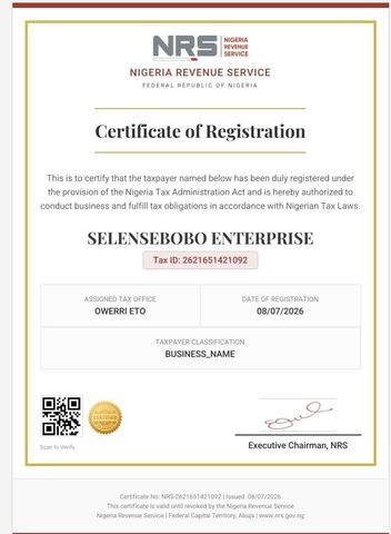 Tax Identification certificate certificate from Selensebobo Enterprise