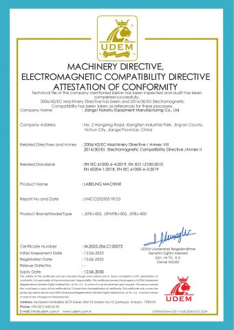 CE Certificate certificate from Jiangxi Nanzhu Equipment Manufacturing Co., Ltd.