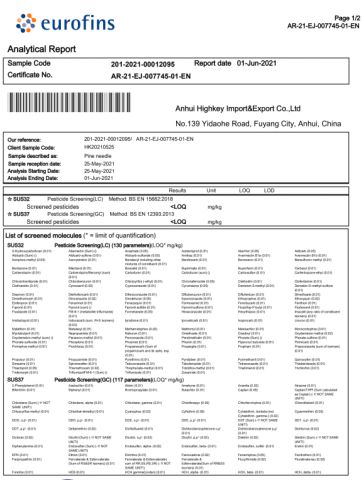 Analytical report certificate from Anhui Highkey Import&Export Co., Ltd.
