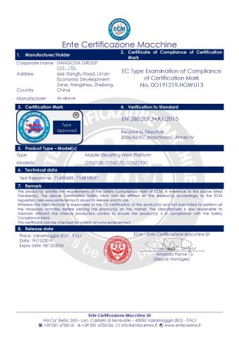 CE certificate of Shanghai Heyimai Machinery Equipment Co., Ltd. – certificate photo, supplier certificates section