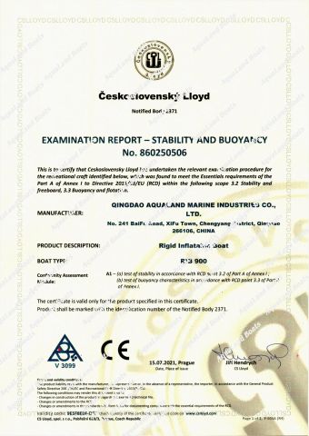 CE-RIB900A certificate from Qingdao Aqualand Marine Co., Ltd