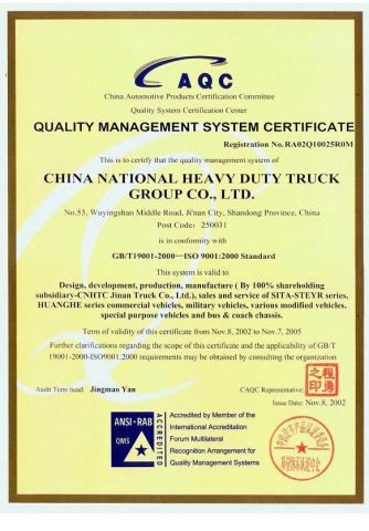 ISO 9001:2000 Standard certificate from CIMC VEHICLES SALES CO., LTD.
