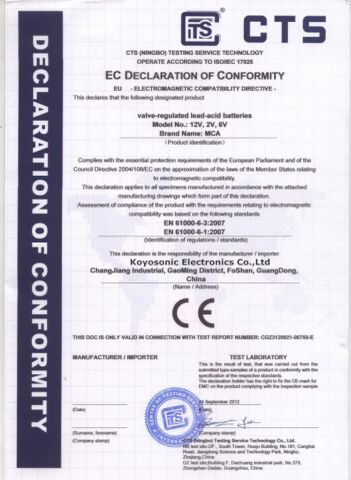 CE certificate of Koyosonic Power Co., Ltd. – certificate photo, supplier certificates section