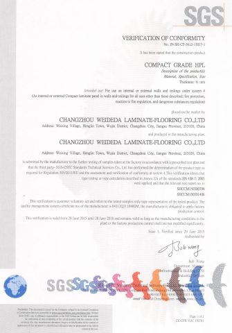 2015-CE-CERTIFICATE-6MM certificate from Changzhou Weideda Laminate-Flooring Co., Ltd.