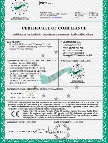 CERTIFICATE certificate from Chengdu LST Science and Technology Co., Ltd.
