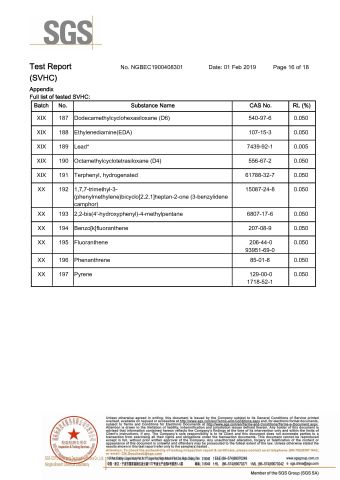 PIGMENT BLUE 153-SVHC-16 certificate of ORIEN CHEMICAL CO., LTD. – certificate photo, supplier certificates section
