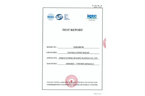 Stone Inspection certificate from Foshan Sanmika Building Materials Co., Ltd