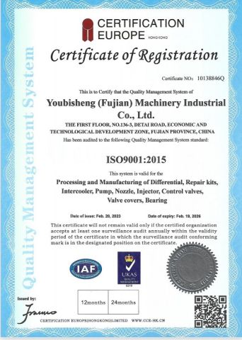 ISO 9001 certificate from Youbisheng (Fujian) Machinery Industrial Co., Ltd.