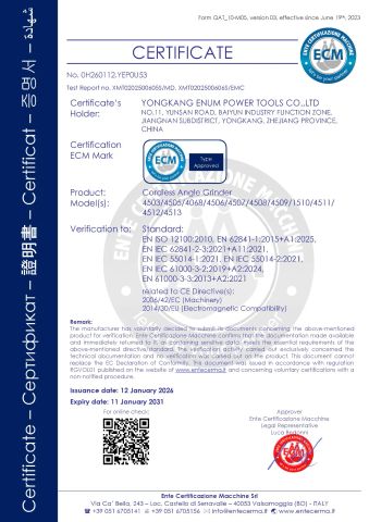 Cordless Angle Grinder- CE Certificate certificate from Senquan (Jinhua) Hardware Products Co., Ltd.
