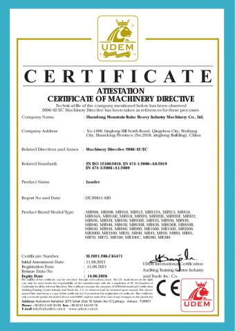 CE Certification of Loader certificate of Shandong Mountain Raise Heavy Industry Machinery Co., Ltd. – certificate photo, supplier certificates section