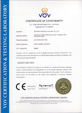 CE certificate for gas insulation RMU-HXGN(RMR)-C-40.5 certificate from Wenzhou Rockwill Electric Co., Ltd.