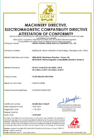 CE certificate from Henan Taixing Grain and Oil Equipment Co., Ltd.