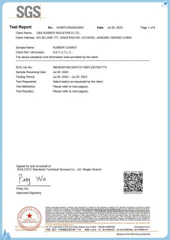 ROHS certificate from D&A Rubber Industries Ltd.