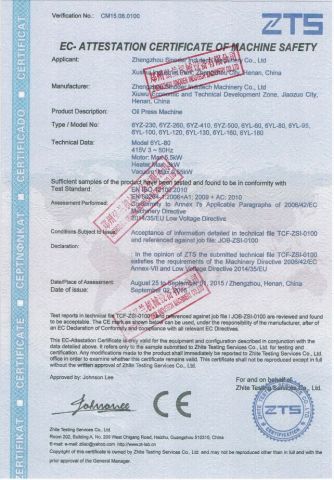 CE Certificate certificate from Zhengzhou Sinoder Indutech Machinery Co., Ltd.