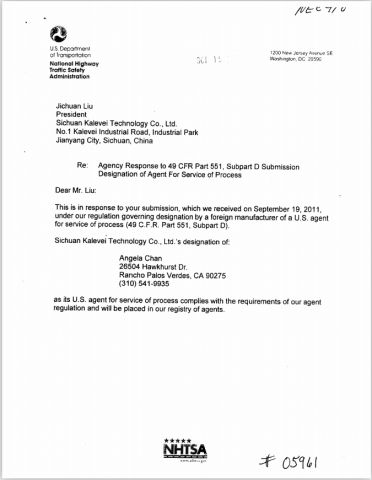 DOT certificate of Joyway Industrial Company Limited – certificate photo, supplier certificates section