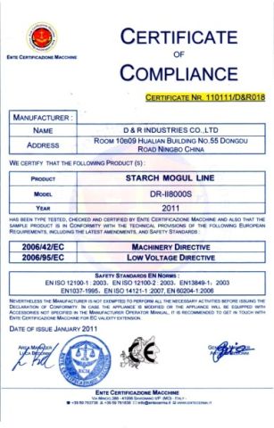 CE certificate from Ningbo D & R Machinery Co., Ltd.