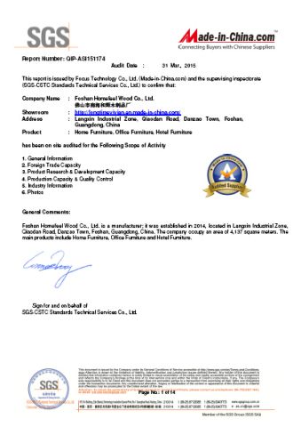 SGS factory audit certtificate certificate of Foshan Homefeel Furniture Co., Ltd. – certificate photo, supplier certificates section