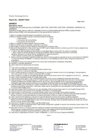 RoHs3 certificate from Evian Manufacture Co., Limited