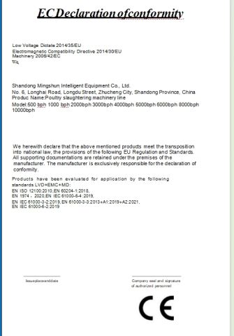 CE certificate of Shandong Mingshun Intelligent Equipment Co., Ltd. – certificate photo, supplier certificates section