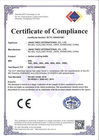 CE certificate from Jinan Tindo International Co., Ltd.
