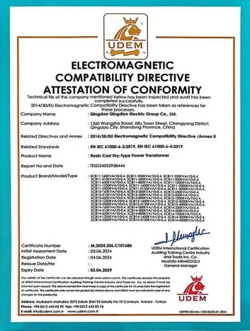 UDEM CE EN61000 certificate from Qingdao Qingdian Electric Group Co., Ltd.