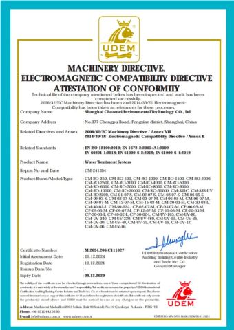 CE Certificate certificate from Shanghai Chaomei Environmental Technology Co., Ltd.