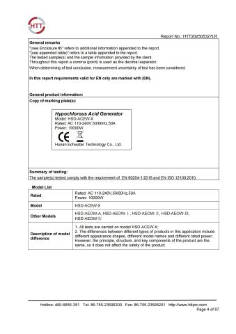 ce report certificate from Hunan Echwater Technology Co., Ltd.